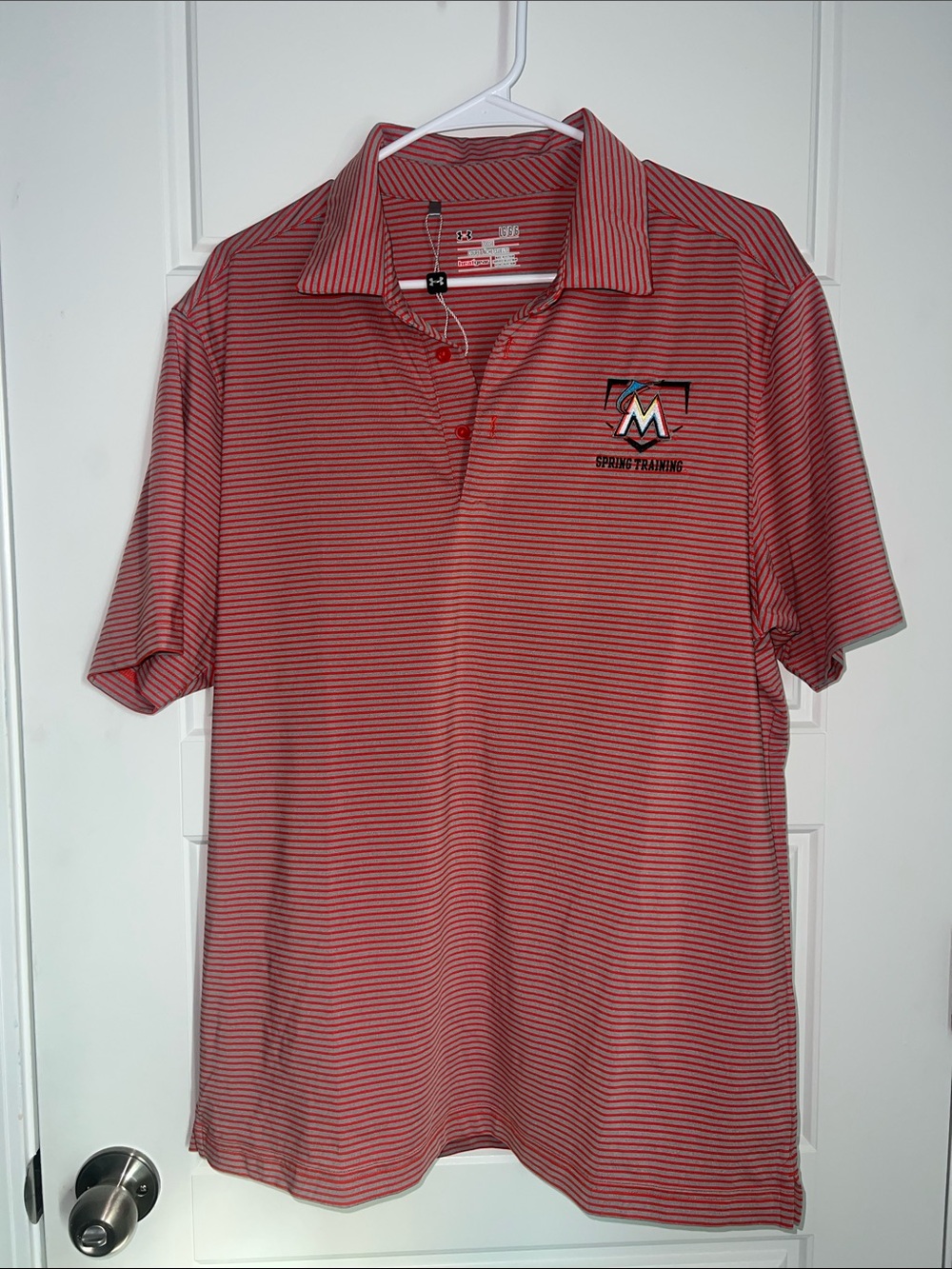 Under Armour Red and Gray Striped Polo